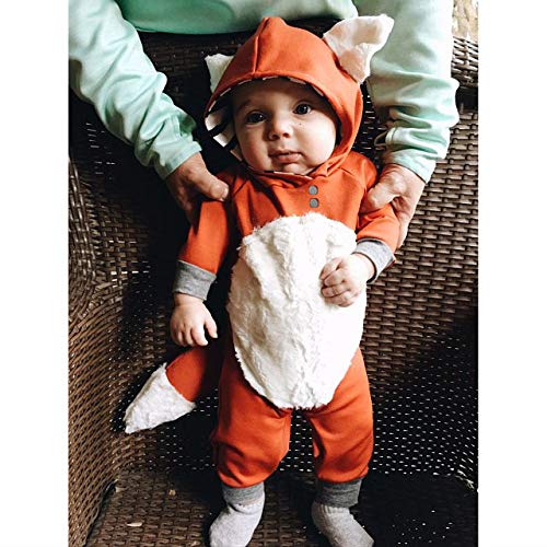 Noubeau Newborn Baby Girl Boy Halloween Cosplay Cartoon Fox Coat Fur Bodysuit Jumpsuit Hooded Playsuit Romper Outfit (12-18 Months) - Image 2